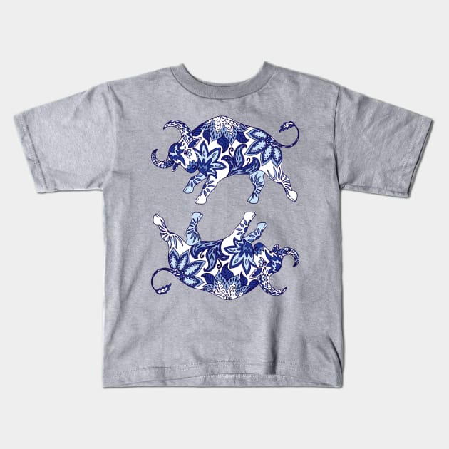 Paisley Oxen (Blue and Grey Palette) Kids T-Shirt by illucalliart